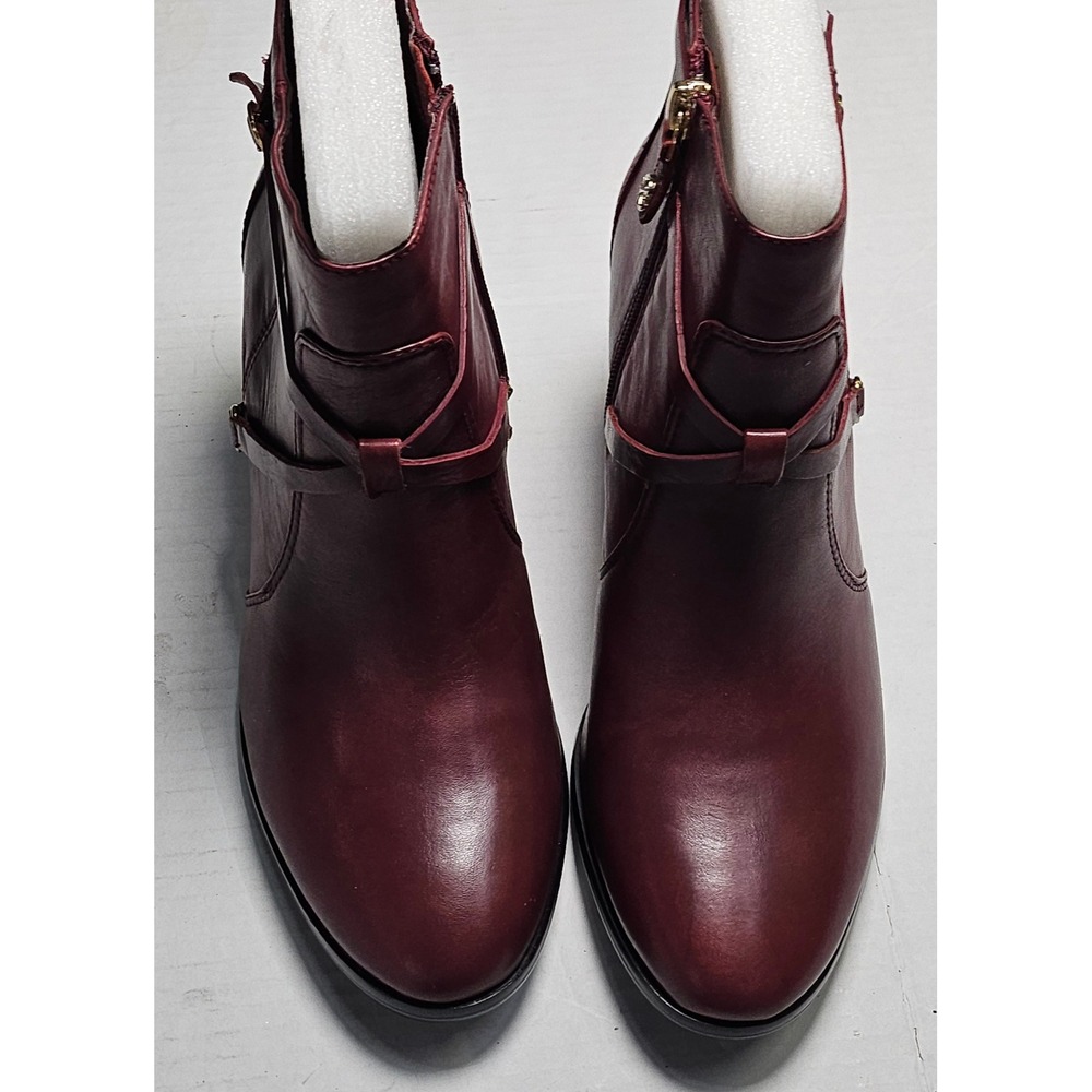 Isaac Mizrahi Live Laura Mulberry Leather Ankle Boots Block Heel Womens 8M New